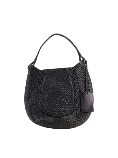 Ibeliv Black Lamia Woven Leather Shoulder Bag