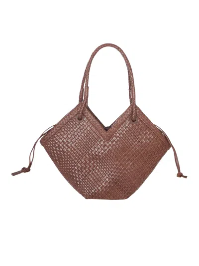 Ibeliv Chocolate Medium Trinity Woven Leather Shopping Bag In Brown