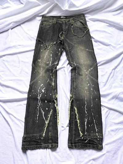 Pre-owned If Six Was Nine Low Box Japan Flared Layered Paint Splatter Sick Denim Pants In Dark Grey Wash
