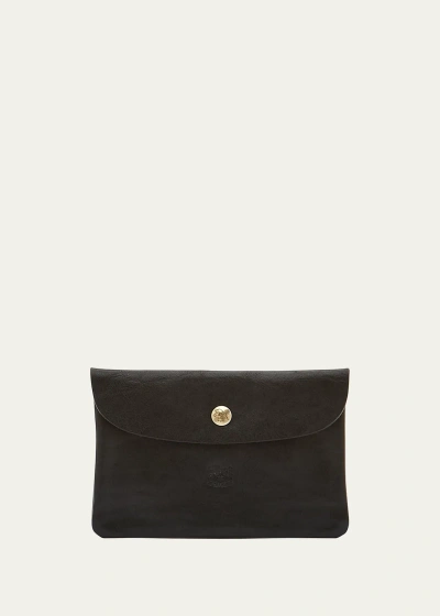 Il Bisonte Unisex Leather Snap Pouch In Black