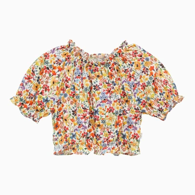 Il Gufo Kids' Cotton Floral Print Blouse In Multicolor