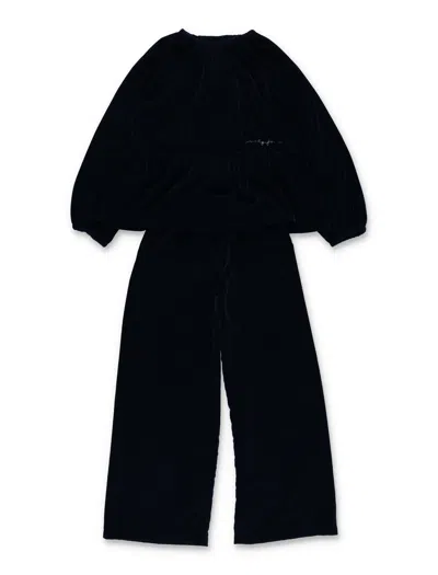 Il Gufo Girls Velvet Two-piece Set In Blu