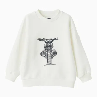 Il Gufo Kids' Milk-white Cotton Crew-neck Sweatshirt With Motorbike Embroidery