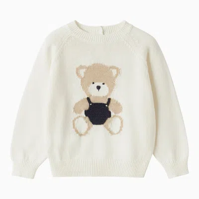 Il Gufo Milk-white Jacquard Cotton Sweater With Teddy Bear