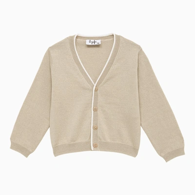 Il Gufo Oatmeal/white Cotton Cardigan In Beige