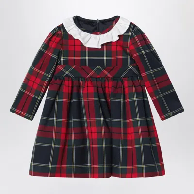 Il Gufo Unisex Red Tartan Mini Dress With Ruffled Collar