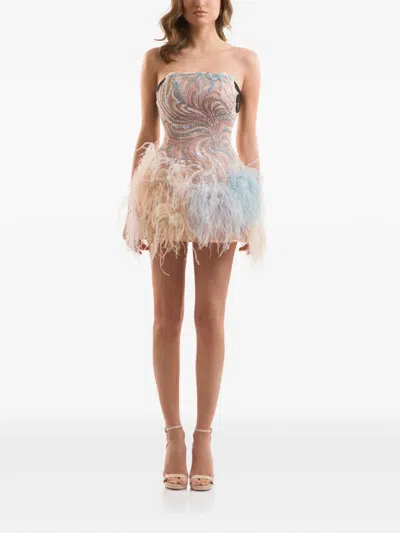 Imroska Bead-embellished Feather-trim Dress In Multi