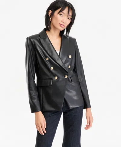 Inc International Concepts Women's Double Breasted Faux Leather Blazer, Macy's Exclusive In Multi