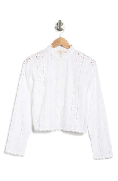Industry Republic Clothing Mandarin Collar Eyelet Embroidered Blouse In White