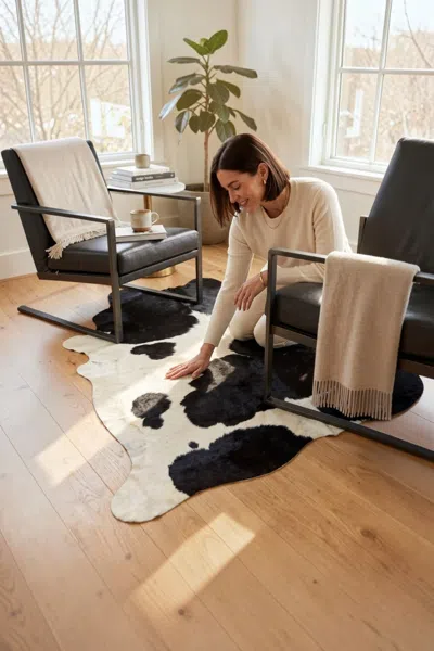 Infinity Leather Natural Cow Leather Black White Cowhide Hairon Rug