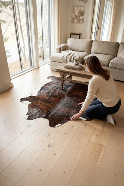 Infinity Leather Natural Cow Leather Dark Brown White Cowhide Hairon Rug - Hereford