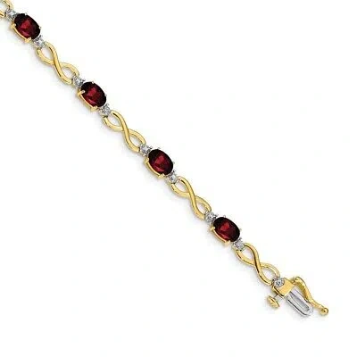 Pre-owned Infinity Real 14kt Yellow Gold Garnet And Diamond  Chain Bracelet; 7 Inch