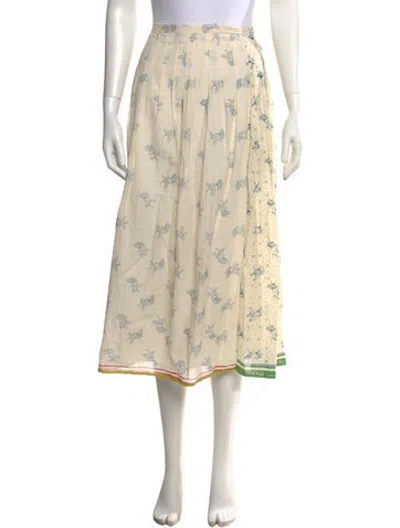 Pre-owned Injiri Floral Print Midi Length Skirt In Neutrals