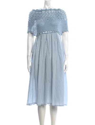 Pre-owned Innika Choo Off-the-shoulder Midi Length Dress In Blue