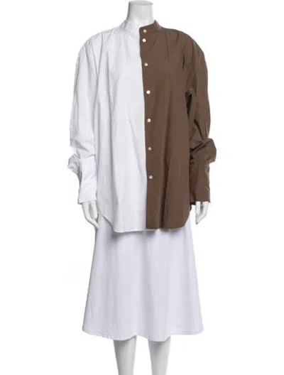 Pre-owned Interior Colorblock Pattern Long Sleeve Button-up Top In Brown
