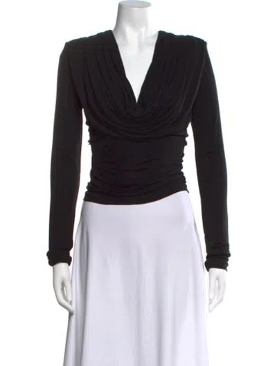Pre-owned Interior Cowl Neck Long Sleeve Top In Black