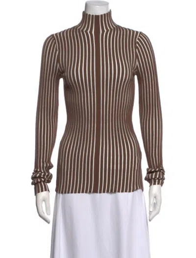 Pre-owned Interior Striped Mock Neck Top In Brown