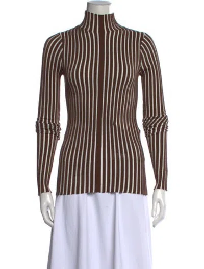 Pre-owned Interior Striped Turtleneck Top In Brown