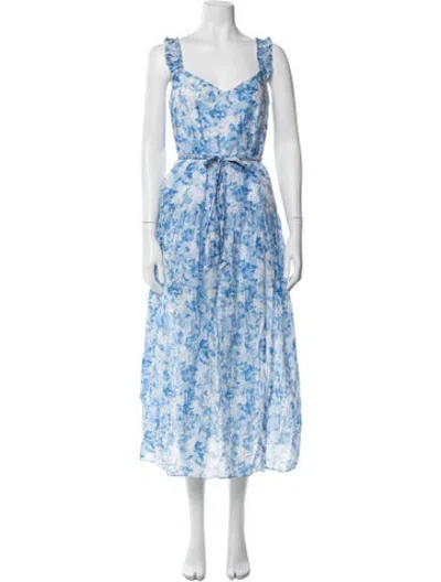 Pre-owned Intermix Floral Print Midi Length Dress In Blue
