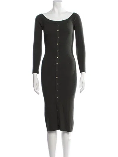 Pre-owned Intermix Merino Wool Midi Length Dress In Green
