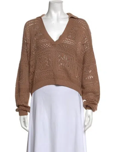 Pre-owned Intermix Patterned V-neck Sweater In Brown