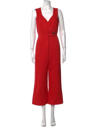 Pre-owned Intermix V-neck Jumpsuit In Red