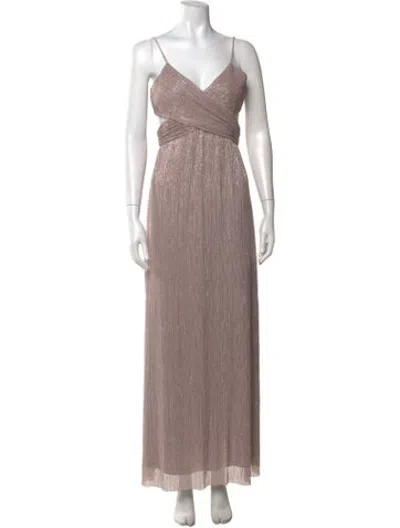 Pre-owned Intermix V-neck Long Dress In Metallic/pink