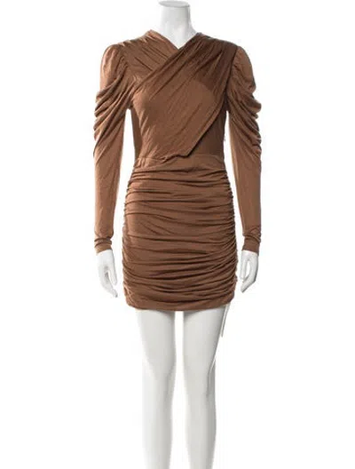 Pre-owned Intermix V-neck Mini Dress In Brown
