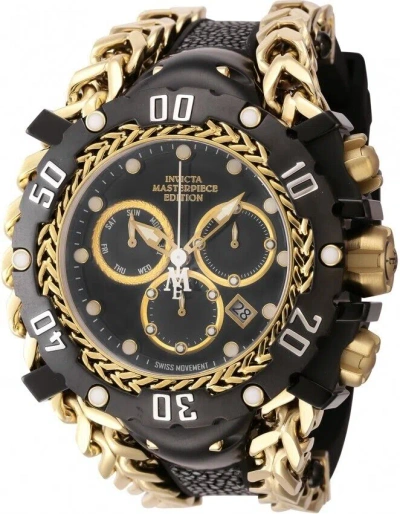 Pre-owned Invicta Men's Masterpiece Gold Black Dial Chronograph Quartz 58.3mm Swiss Watch