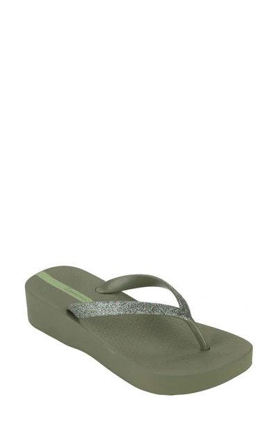 Ipanema Ipa Glitter Wedge Flip Flop In Green