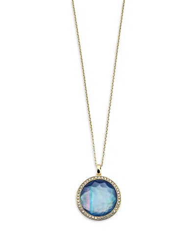 Ippolita 18k Yellow Gold Lollipop Quartz Over Mother Of Pearl Over Lapis Triplet & Diamond Halo Pendant Neckl In Rock Crystal