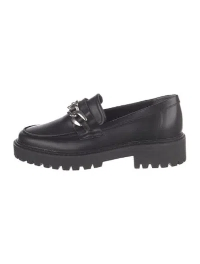 Pre-owned Iris & Ink Leather Chain-link Accents Loafers In Black