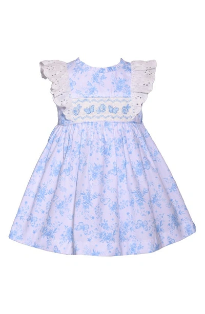 Iris & Ivy Babies' Butterfly Floral Smocked Ruffle Toile Dress & Bloomers Set In Blue