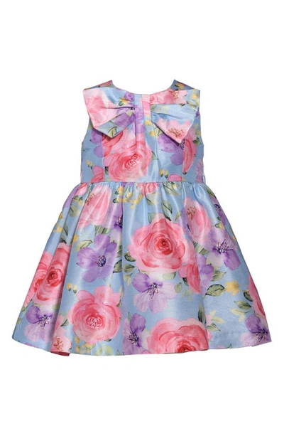 Iris & Ivy Babies'  Floral Bow Detail Mikado Party Dress & Bloomers Set In Blue