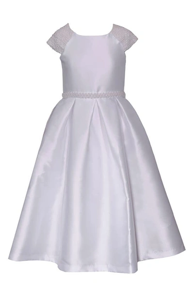 Iris & Ivy Kids' Imitation Pearl Cap Sleeve First Communion Dress In White