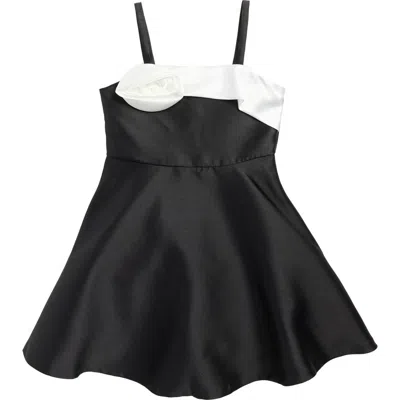 Iris & Ivy Kids' Rose Appliqu Satin Dress In Black