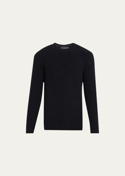 Iris Von Arnim Men's Stonewashed Cashmere Ribbed Crewneck Sweater In Navy