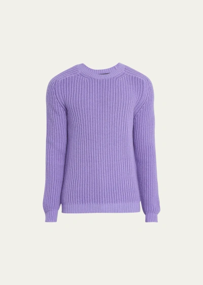 Iris Von Arnim Men's Stonewashed Cashmere Ribbed Crewneck Sweater In Purple