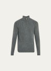 Iris Von Arnim Men's Stonewashed Cashmere Ribbed Half-zip Sweater In Thymian Sw