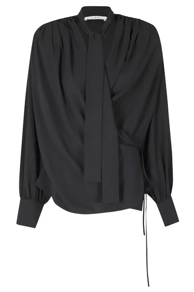 Iro Black Bliss Scarf Draped Polyester Shirt In Animal Print