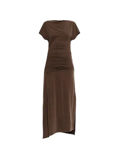 Iro Excess Ruched Midi Dress In Brown