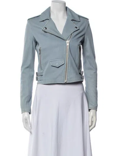 Pre-owned Iro Lamb Leather Biker Jacket In Blue