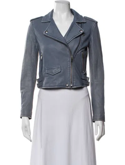 Pre-owned Iro Lamb Leather Biker Jacket In Blue