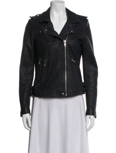 Pre-owned Iro Lamb Leather Biker Jacket In Blue