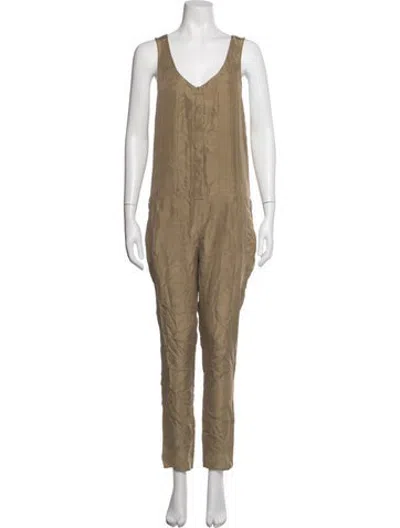 Pre-owned Iro Silk V-neck Jumpsuit In Neutrals
