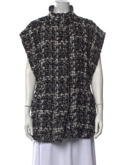 Pre-owned Iro Tweed Pattern Mock Neck Sweater In Black