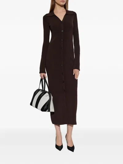 Iro Wonderwall Ribbed-knit Midi Dress In Brown