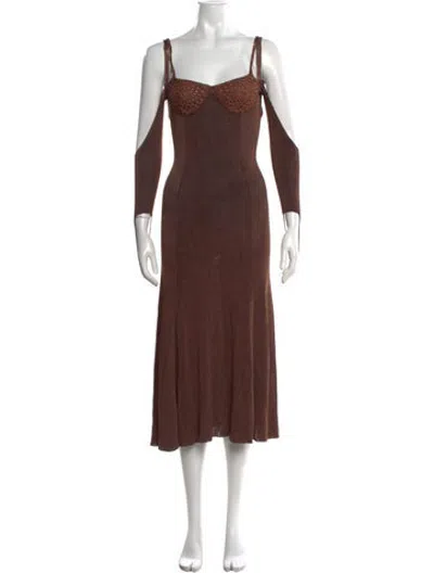 Pre-owned Isa Boulder V-neck Midi Length Dress In Brown