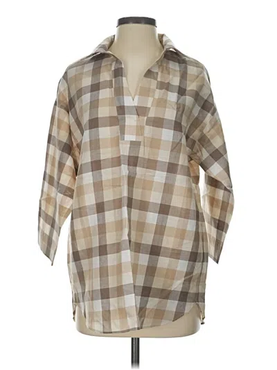 Pre-owned Isaac Mizrahi Live 3/4 Sleeve Button Down Shirt In Brown