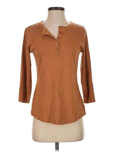Pre-owned Isaac Mizrahi Live 3/4 Sleeve Top Brown Keyhole Neckline Tops